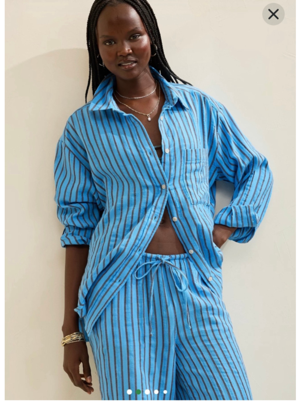 aerie Day Off Cover Up Blue & Brown Striped Button Down Shirt Small